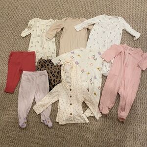 Carter’s Baby Girl Size 6 months Lot of Clothing Pants, Top, Footie Pajamas